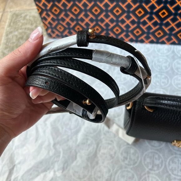 Tory Burch Britten Mini Top Handle Bag Crossbody Black Gold - Picture 5 of 10